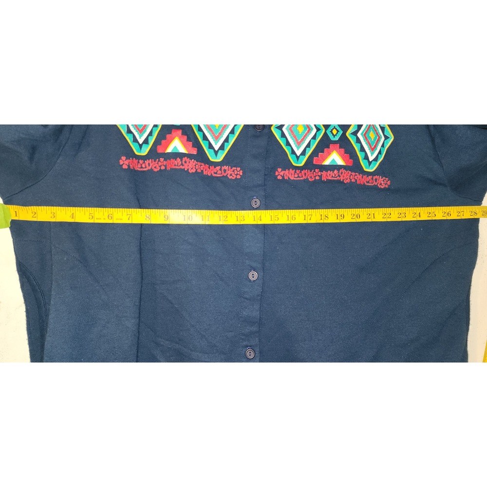 VTG 90's Blair Cardigan Sweater 3XL Navy Blue Embroidered Geometric Button Up - Picture 7 of 8